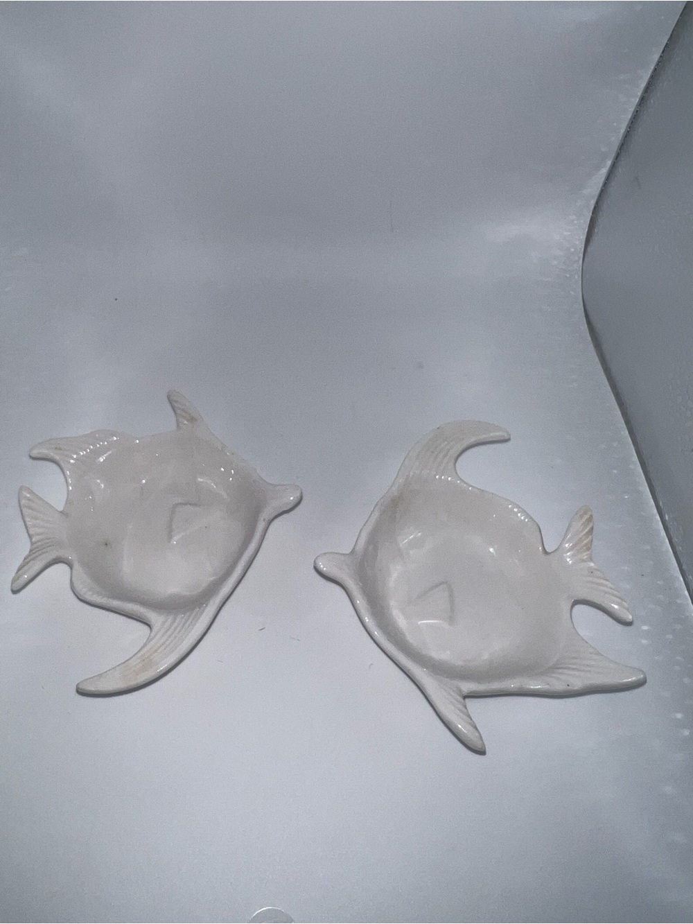 Set Of 2 White Ceramic Fish Trinket Dish